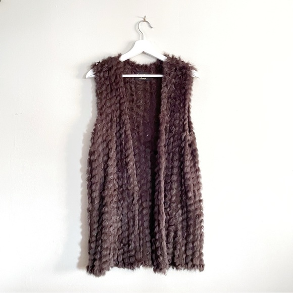 Linda Richards Rabbit Fur Vest Size S Brown Wool Blend Open Front Luxury - Picture 5 of 8